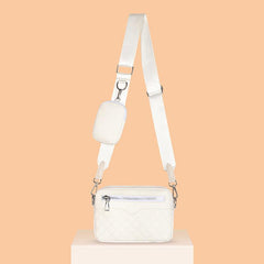 Argyle Quilted Zipper Shoulder Bag Crossbody Square Bag With Mini Coin Purses