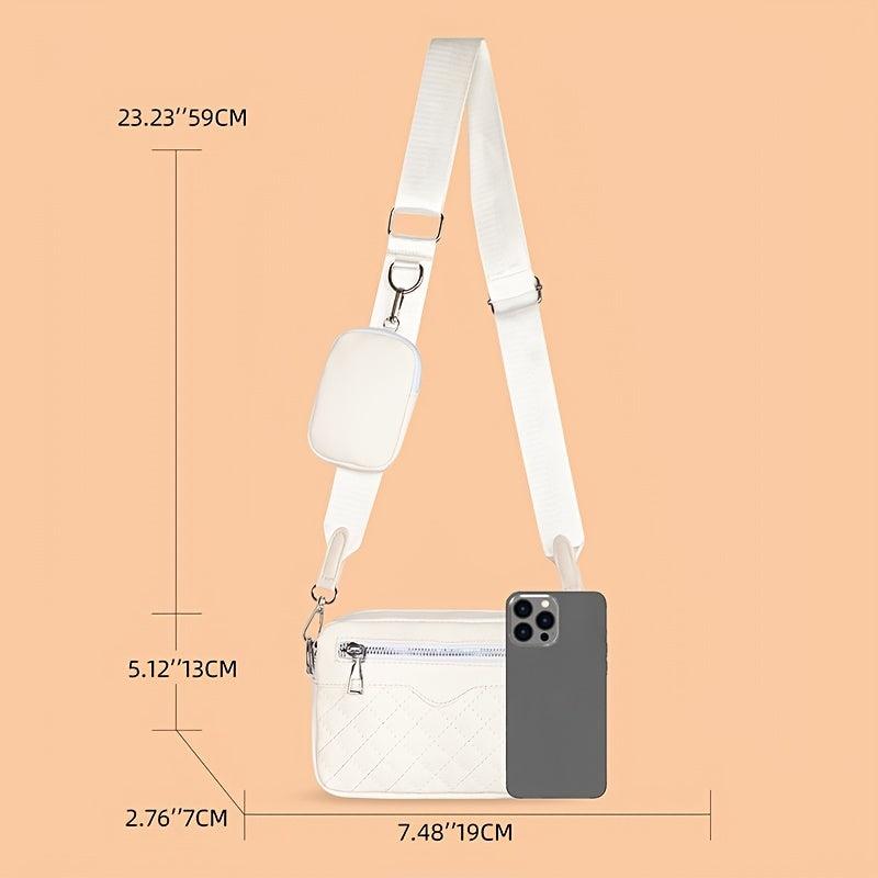 Argyle Quilted Zipper Shoulder Bag Crossbody Square Bag With Mini Coin Purses