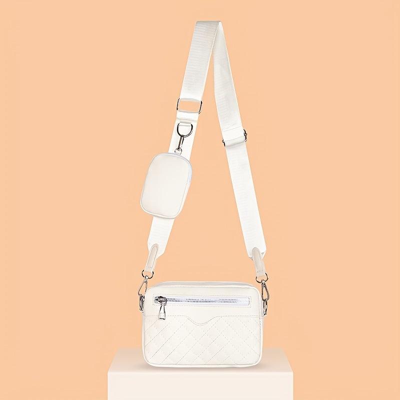 Argyle Quilted Zipper Shoulder Bag Crossbody Square Bag With Mini Coin Purses