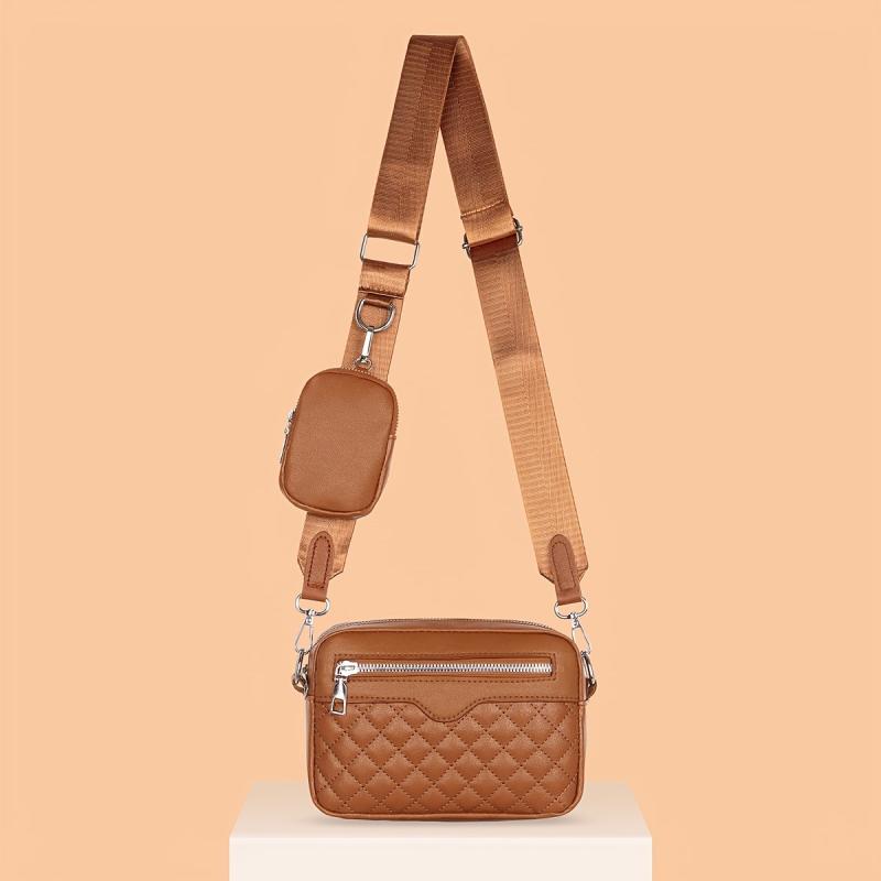Argyle Quilted Zipper Shoulder Bag Crossbody Square Bag With Mini Coin Purses