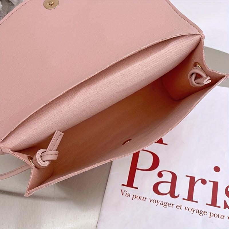 Metal Heart Decor Crossbody Bag PU Leather Textured Flap Bag Purse