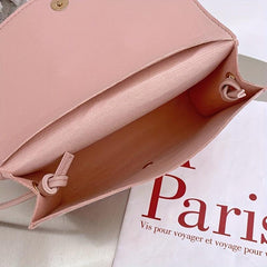 Metal Heart Decor Crossbody Bag PU Leather Textured Flap Bag Purse