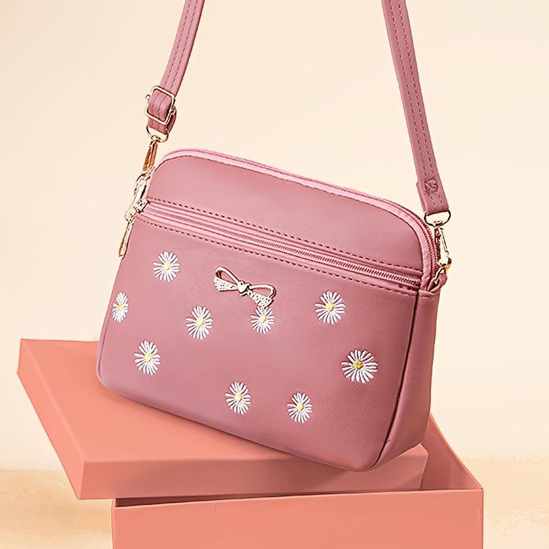 Classic Daisy Embroidery Shoulder Bag All Match Crossbody Bag