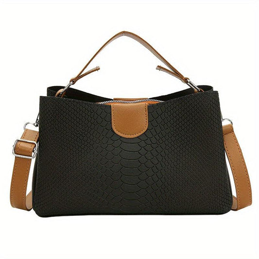 Snakeskin Pattern Handbag Contrast Crossbody Bag PU Leather Shoulder Purse