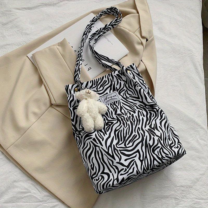 Cow Pattern Shoulder Bag Nylon Handbags Reusable Shopping Bag
