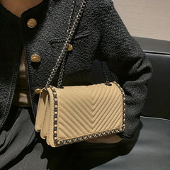 Metal Chain Crossbody Bag PU Leather Textured Underarm Bag Purse Classic