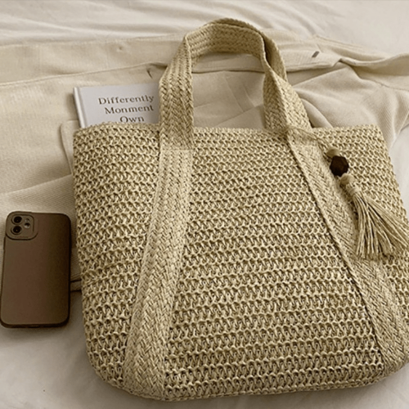 Vintage Straw Beach Tote Bag Large Capacity Woven Shoulder Bag
