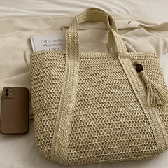 Vintage Straw Beach Tote Bag Large Capacity Woven Shoulder Bag