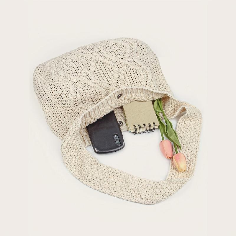 Literary Crochet Shoulder Bag Large Capacity Shopping Bag