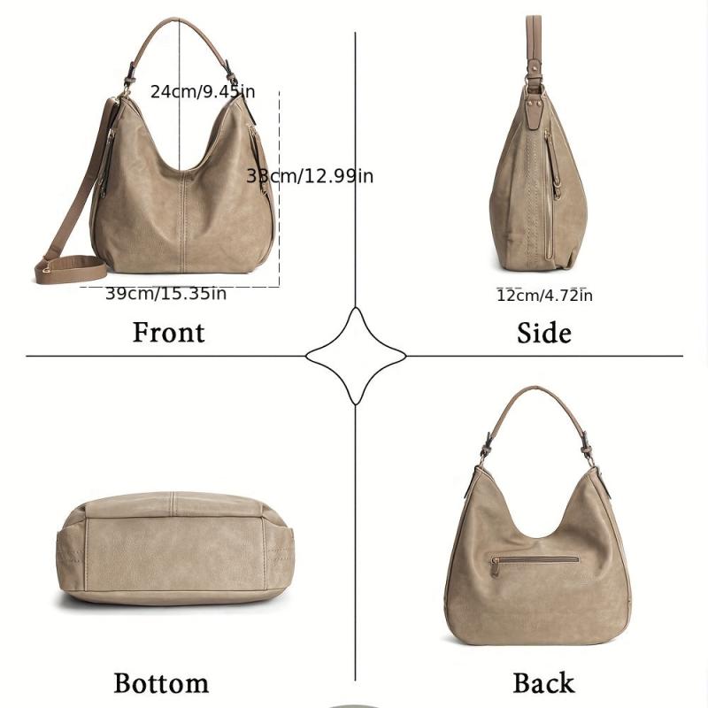 Vintage Large Capacity Tote Bag Retro PU Leather Shoulder Bag Women's Casual