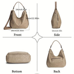Vintage Large Capacity Tote Bag Retro PU Leather Shoulder Bag Women's Casual