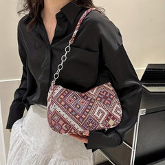 Vintage Ethnic Pattern Shoulderbag Zipper All Match Underarm Bag