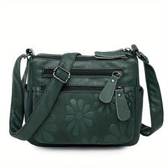 Flower Embossed Crossbody Bag PU Leather Shoulder Bag Women's Pockets