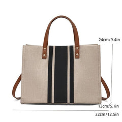 Striped Canvas Tote Bag Large Capacity Briefcase Women's Work Shoulder Bag
