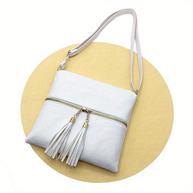 Double Zipper Crossbody Bag Solid Shoulder Bag