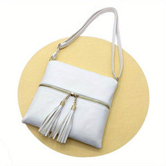 Double Zipper Crossbody Bag Solid Shoulder Bag