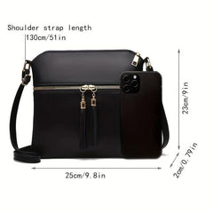 Double Zipper Crossbody Bag Solid Shoulder Bag