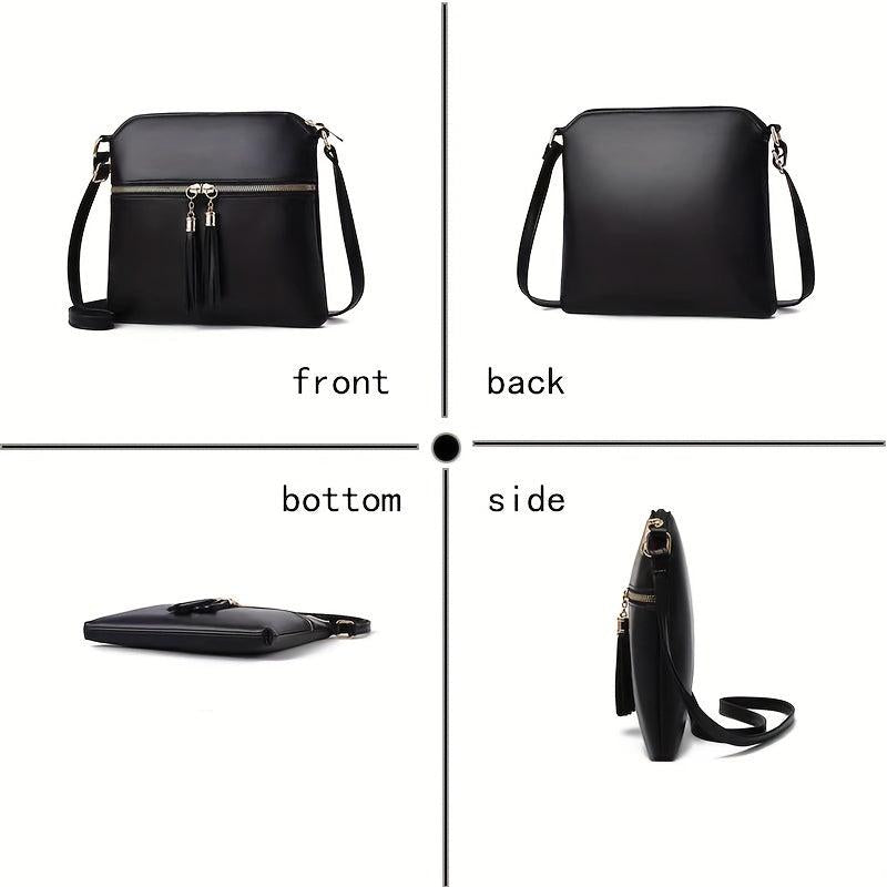 Double Zipper Crossbody Bag Solid Shoulder Bag