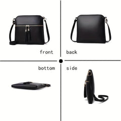 Double Zipper Crossbody Bag Solid Shoulder Bag