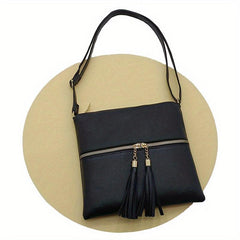 Double Zipper Crossbody Bag Solid Shoulder Bag