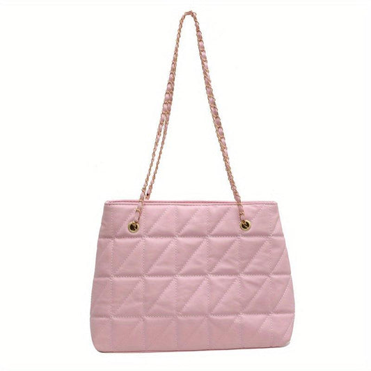 Quilted Argyle Pattern Shoulder Bag with Chain Strap