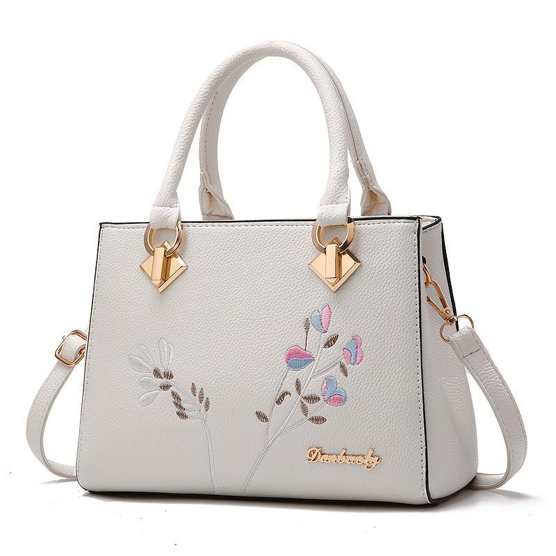 Floral Embroidery Satchel Bag Women's Office Purse