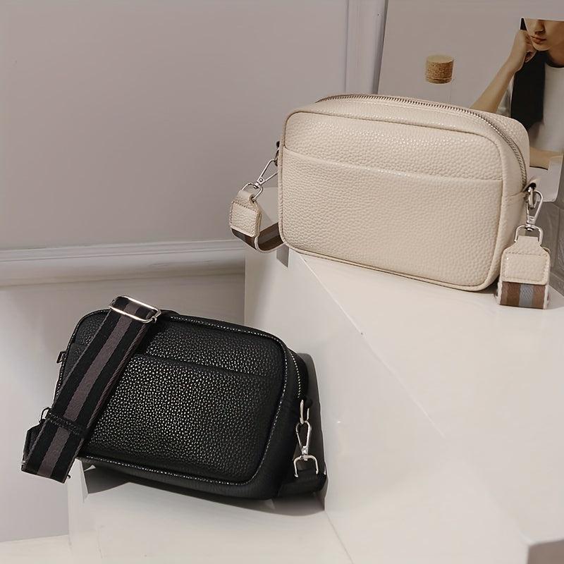 Wide Strap Cube Crossbody Bag PU Leather Textured Bag Purse