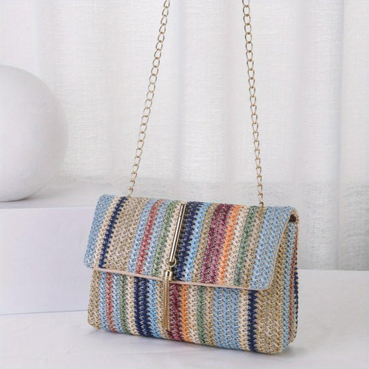 Colorful Rainbow Shoulder Bag Flap Crossbody Stylish Handbag