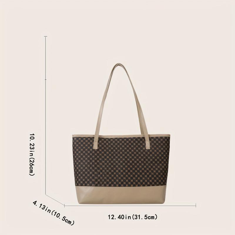 Vintage Geometric Print Tote Bag Large Capacity Retro Shoulder Bag