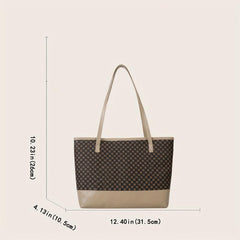 Vintage Geometric Print Tote Bag Large Capacity Retro Shoulder Bag