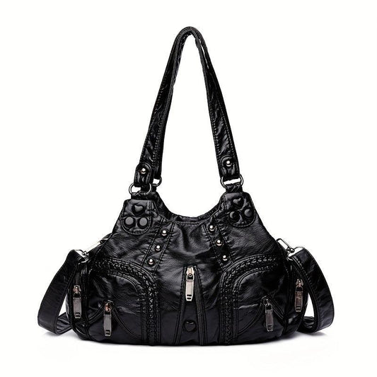 Studded Decor Shoulder Bag Vintage Handbags Soft PU Leather Satchel