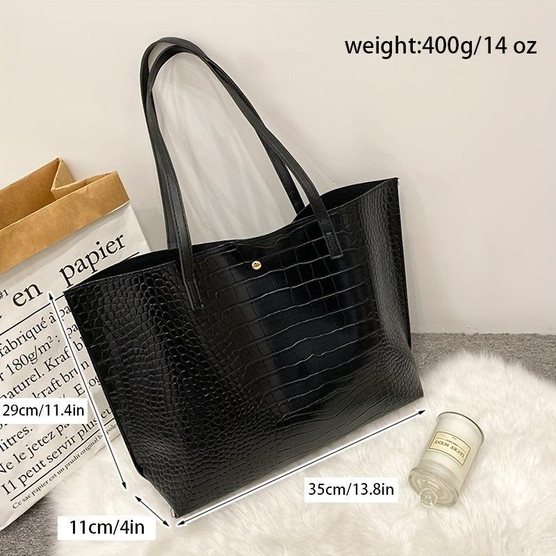 Large Capacity Crocodile Embossed Shoulder Bag for Work