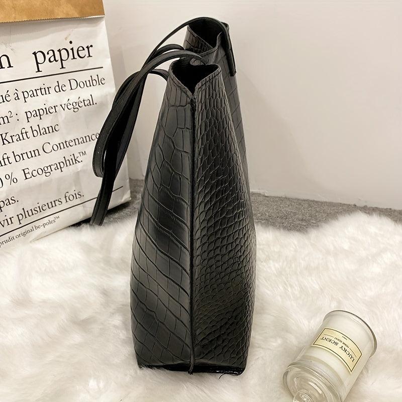 Large Capacity Crocodile Embossed Shoulder Bag for Work