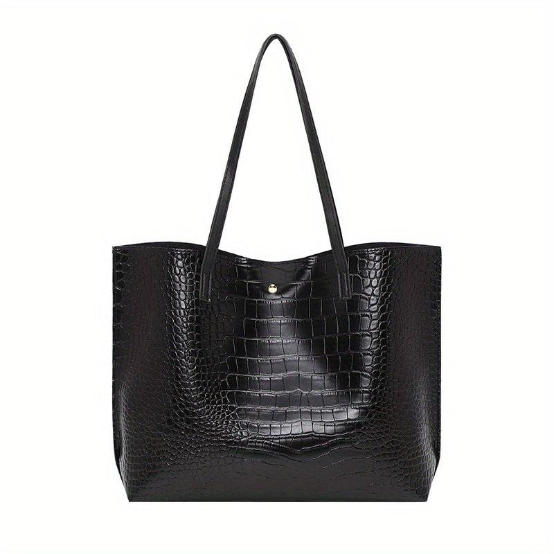 Large Capacity Crocodile Embossed Shoulder Bag for Work