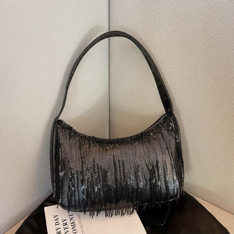 Sequin Tassel Evening Shoulder Bag Underarm Purse Women's Stylish Handbag