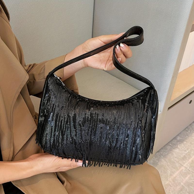 Sequin Tassel Evening Shoulder Bag Underarm Purse Women's Stylish Handbag