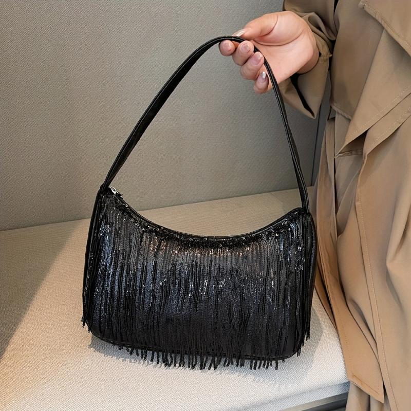 Sequin Tassel Evening Shoulder Bag Underarm Purse Women's Stylish Handbag
