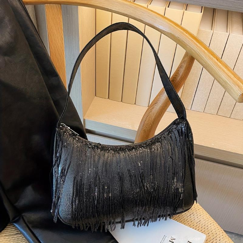 Sequin Tassel Evening Shoulder Bag Underarm Purse Women's Stylish Handbag