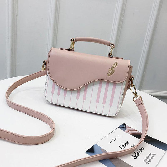 Music Note Print Satchel Handbag Flap Purse Shoulder Bag