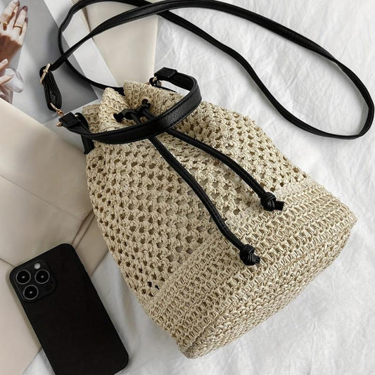 Straw Bucket Bag Crossbody Lightweight Braided Shoulder Bag