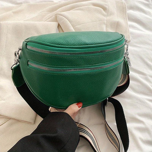 Vintage PU Crossbody Sling Bag Double Zipper Waist Bag Women's Shoulder Purse