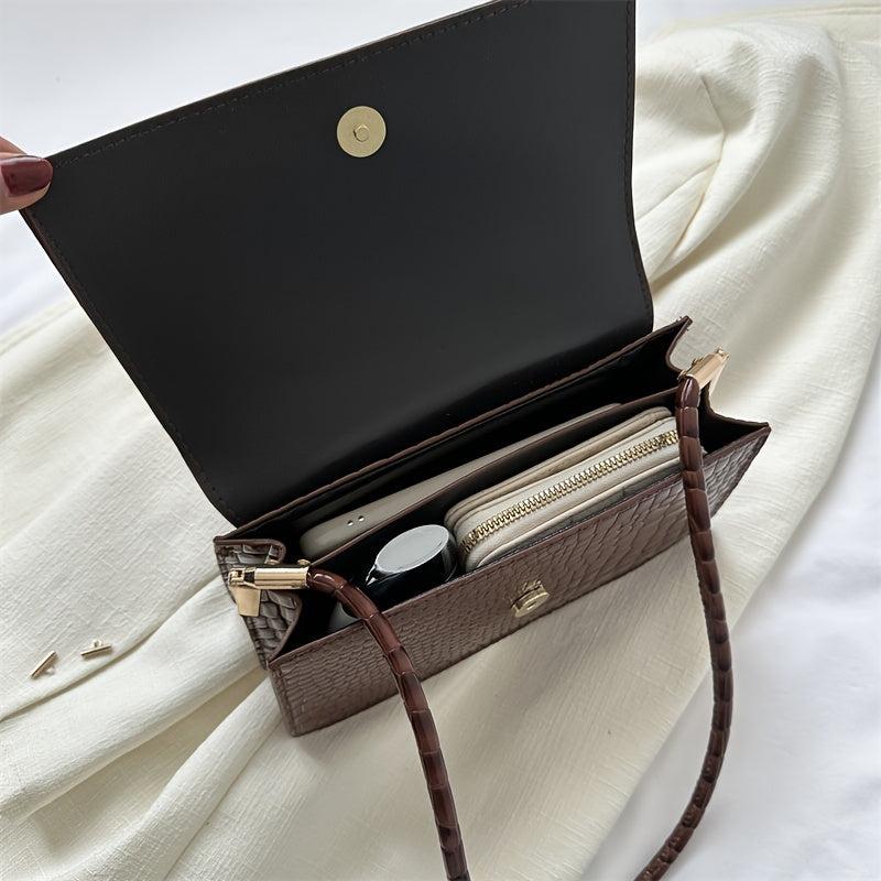 Vintage Crocodile Embossed Underarm Bag Solid Flap Shoulder Bag