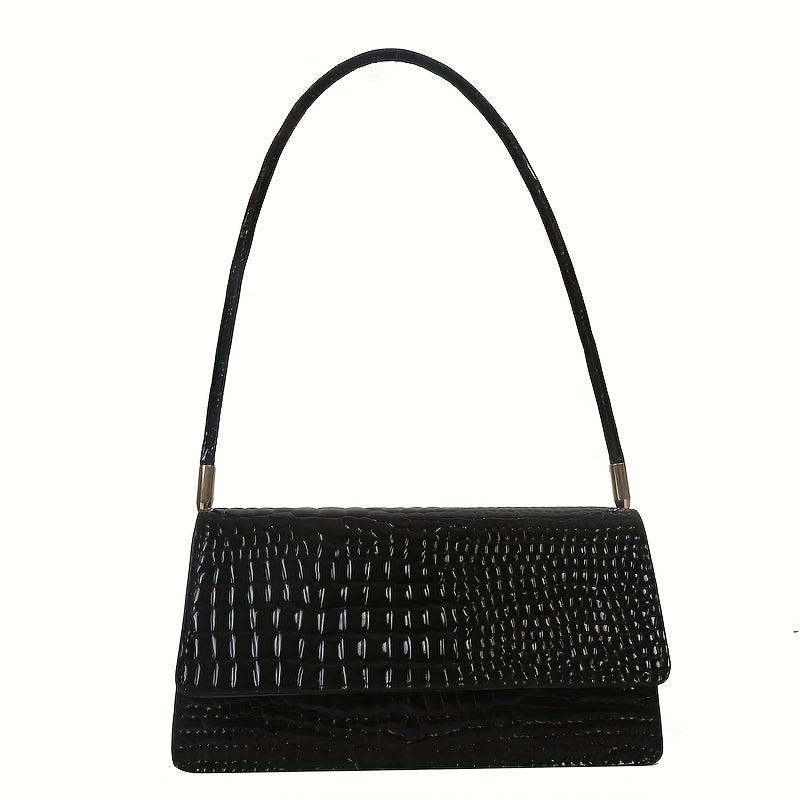 Vintage Crocodile Embossed Underarm Bag Solid Flap Shoulder Bag
