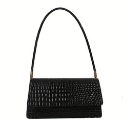 Vintage Crocodile Embossed Underarm Bag Solid Flap Shoulder Bag