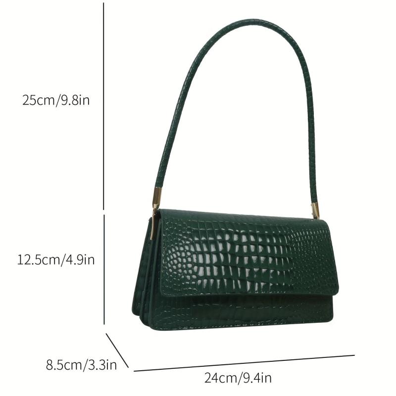 Vintage Crocodile Embossed Underarm Bag Solid Flap Shoulder Bag