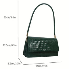 Vintage Crocodile Embossed Underarm Bag Solid Flap Shoulder Bag