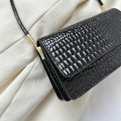 Vintage Crocodile Embossed Underarm Bag Solid Flap Shoulder Bag