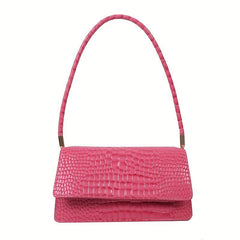 Vintage Crocodile Embossed Underarm Bag Solid Flap Shoulder Bag