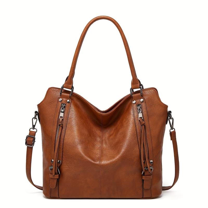 2pcs Large Capacity Tote Bag Wristlet Purse Set PU Leather Textured Shoulder Bag