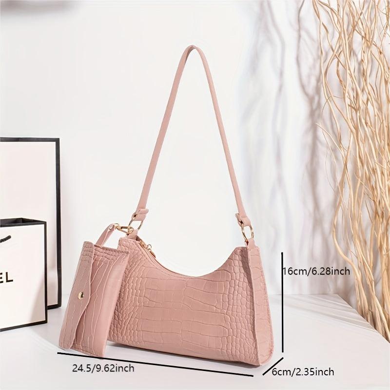 Crocodile Pattern Underarm Bag Lightweight Portable PU Leather Shoulder Bag